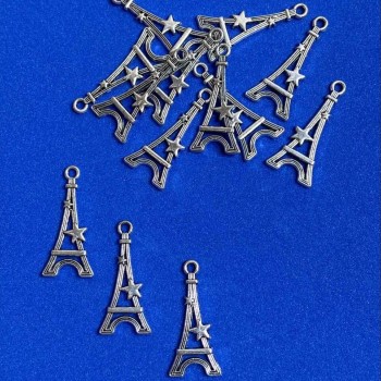 Eiffel Tower Pendant Hardware, diameter 29x13 mm, silver color, finish 20 g +/- 17 pcs
