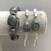 Rutilated Quartz Hair Quartz Faceted Bracelet and Earrings Set, 18x13 mm, approx 64 mm length, with metal inserts, bracelet length 18 cm, stretch