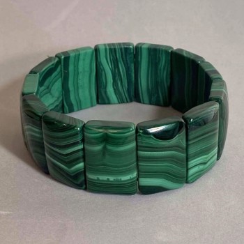 Malachite Bracelet — Natural Stone Link 25x17 mm, 18 cm, Stretch
