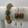 Bracelet and Earrings Set — Brazilian Agate, Tumbled, 18x13 mm ±, with Metal Inlays; Bracelet Length 18 cm ±, Elastic