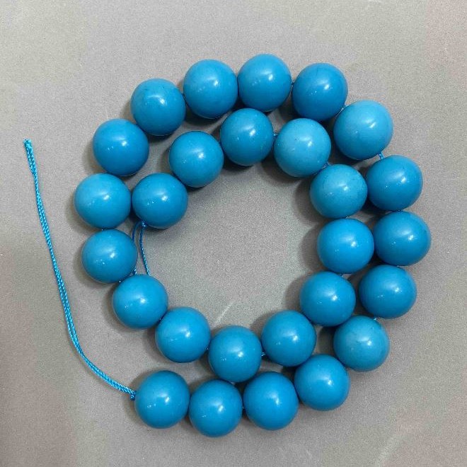 Turquoise beads, smooth pressed ball, 15mm diameter, 41 cm length