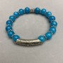 Aquamarine Bead Bracelet 8mm, with Metal Inlays, Length 18 cm, Stretch