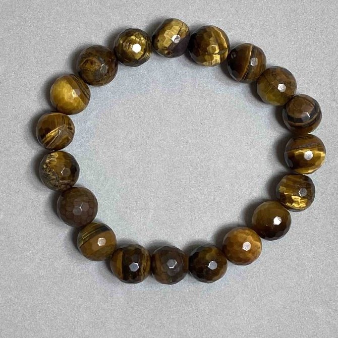 Tiger's Eye Bracelet with Faceted Bead, 10 mm Diameter +/-, 18 mm Length +/- Stretch
