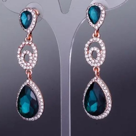 Stud earrings with green crystals 17x60 mm