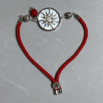 Textile bracelet, 5.5 mm ± diameter, adjustable with a metal insert, 24 mm ± diameter, silver-colored metal