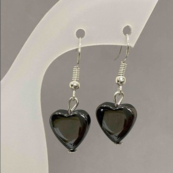 Hematite Heart Earrings, diameter 11 mm, length 30 mm