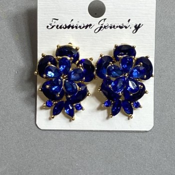 Stud Earrings 20x25 mm ± Blue Crystals, Gold-Tone Metal
