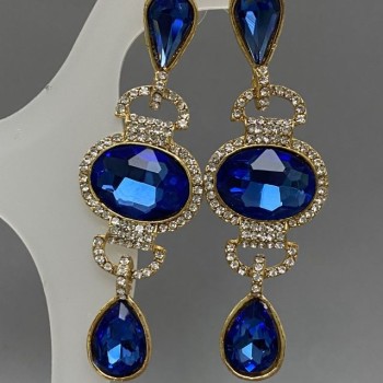 Stud earrings with blue crystals 23x70mm ± white rhinestones