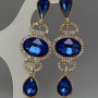Stud earrings with blue crystals 23x70mm ± white rhinestones