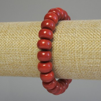 Imitation Coral Bracelet with Rondelle Beads 12x8 mm, 18 cm Length, Stretch