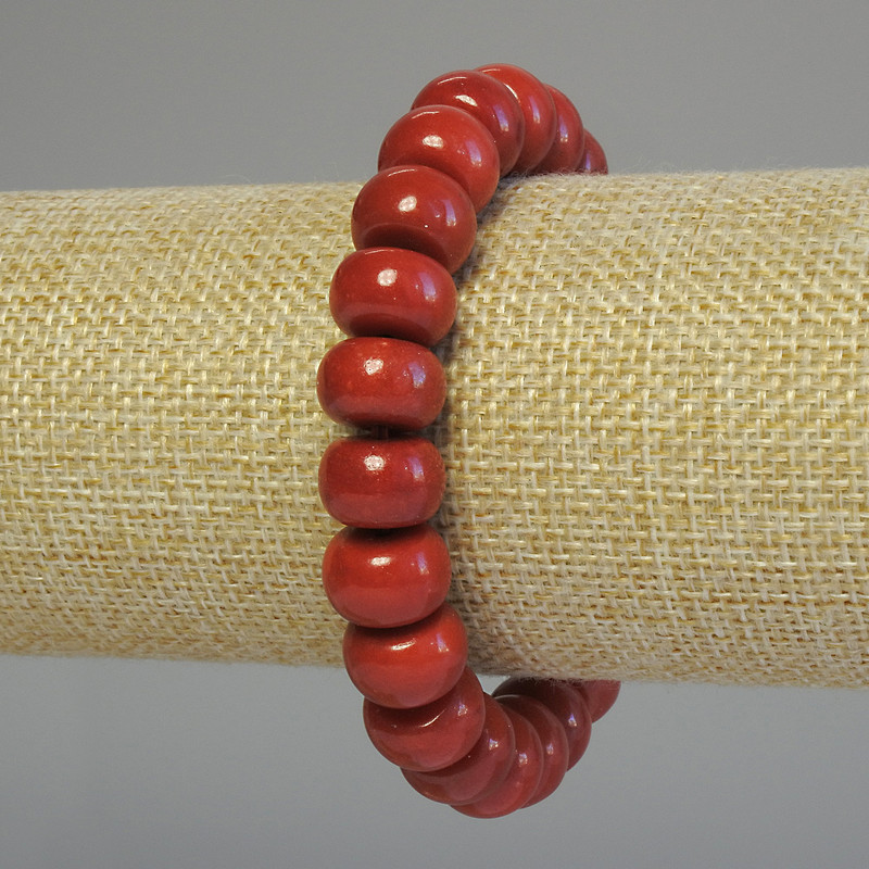 Imitation Coral Bracelet with Rondelle Beads 12x8 mm, 18 cm Length, Stretch