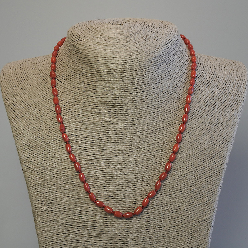 Imitation Coral Necklace, Barrel Beads 6x4mm, 50cm long with clasp