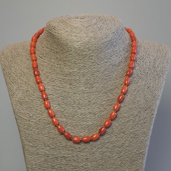 Imitation Coral Necklace, Barrel Beads 8x6mm, length 50 cm, with clasp