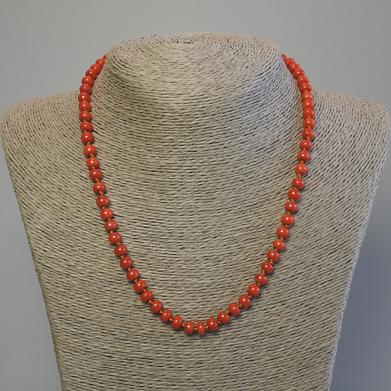 Imitation Coral Necklace Rondelle 6x4.5 mm, 50 cm length, with clasp