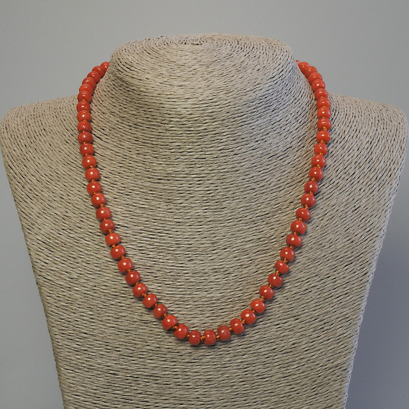 Imitation Coral Necklace, Rondelle Beads 7×5 mm, Length 50 cm, with Clasp