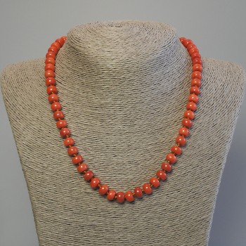 Imitation Coral Necklace Rondelle 8×5mm, length 50 cm with clasp