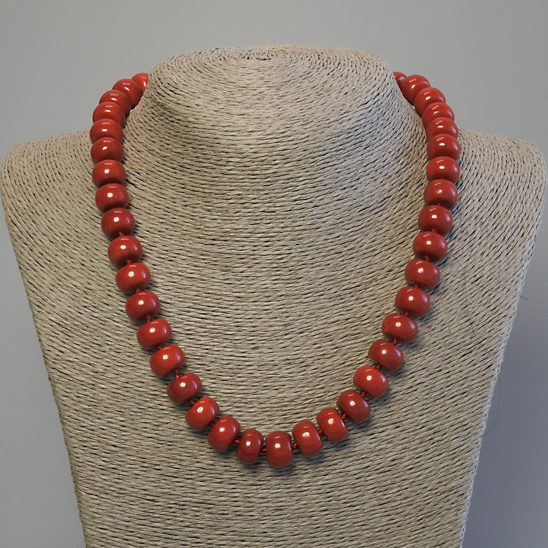 Imitation Coral Necklace, Rondelle Beads 12x8 mm, length 50 cm with clasp