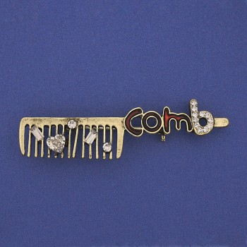 Brooch 'Comb' White Crystals Gold-tone Metal 60×12mm+