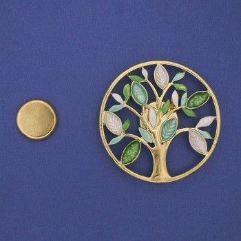 Magnetic Brooch Tree Enamel Gold-Tone Metal 50mm+