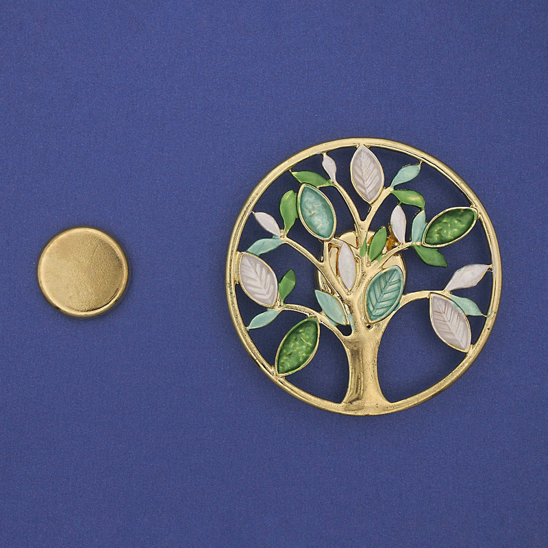Magnetic Brooch Tree Enamel Gold-Tone Metal 50mm+