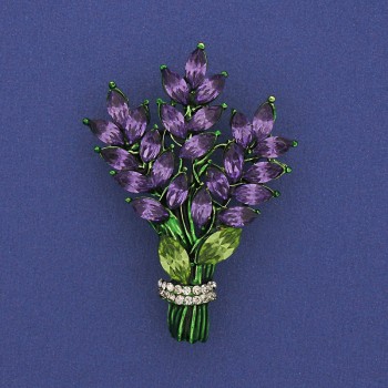 Twig Brooch with Purple and White Crystals on Gold-Toned Metal 43x29 mm +