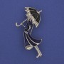 Brooch Pendant 'Girl with an Umbrella' White Crystals Silver-Colored Metal 48×24mm+