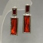 Earrings with red crystals, silver-toned metal, diameter 7-11 mm, length about 37 mm