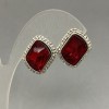 Stud earrings with red crystals, white rhinestones, silver-tone metal, diameter 19x16 mm