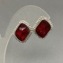 Stud earrings with red crystals, white rhinestones, silver-tone metal, diameter 19x16 mm