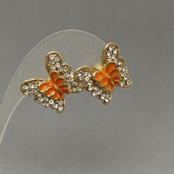 Butterfly Stud Earrings with White Crystals, 17x17 mm diameter
