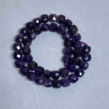 Amethyst Beads, Natural Stone, Faceted Cube on Thread, Diameter 9×9 mm, Length 38 cm