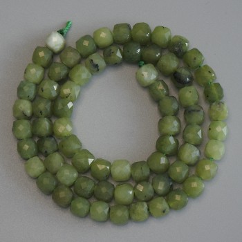 Jadeite Beads, Faceted Cubes 5.5×5.5 mm, On Thread, Length 37 cm+