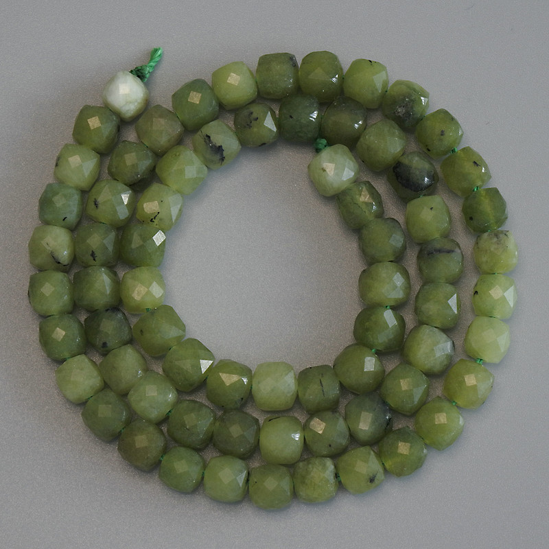 Jadeite Beads, Faceted Cubes 5.5×5.5 mm, On Thread, Length 37 cm+