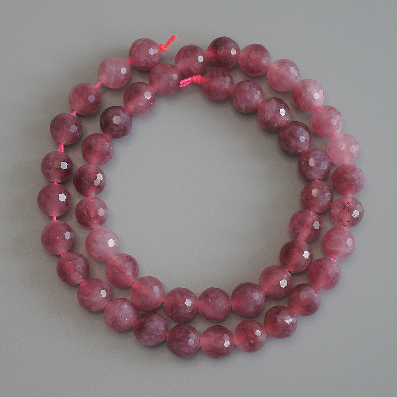 Tourmaline beads, faceted round 8mm, on thread, length 38 cm+