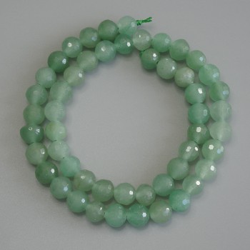 Nephrite Beads on Thread, Faceted Round Beads, 8 mm Diameter, 38 cm Long