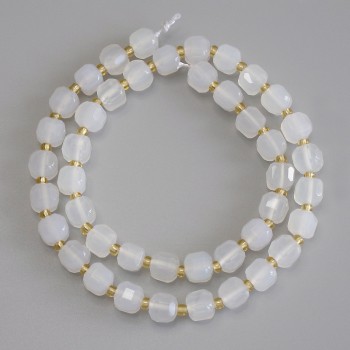 White Quartz Beads, Faceted Cubes 7x7 mm, with 3 mm seed beads, length 38 cm