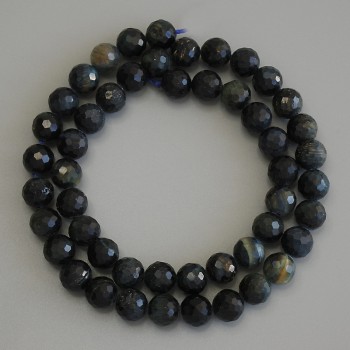 Hawk's Eye Beads, Faceted Round Beads, 8 mm Diameter, 38 cm Length ±