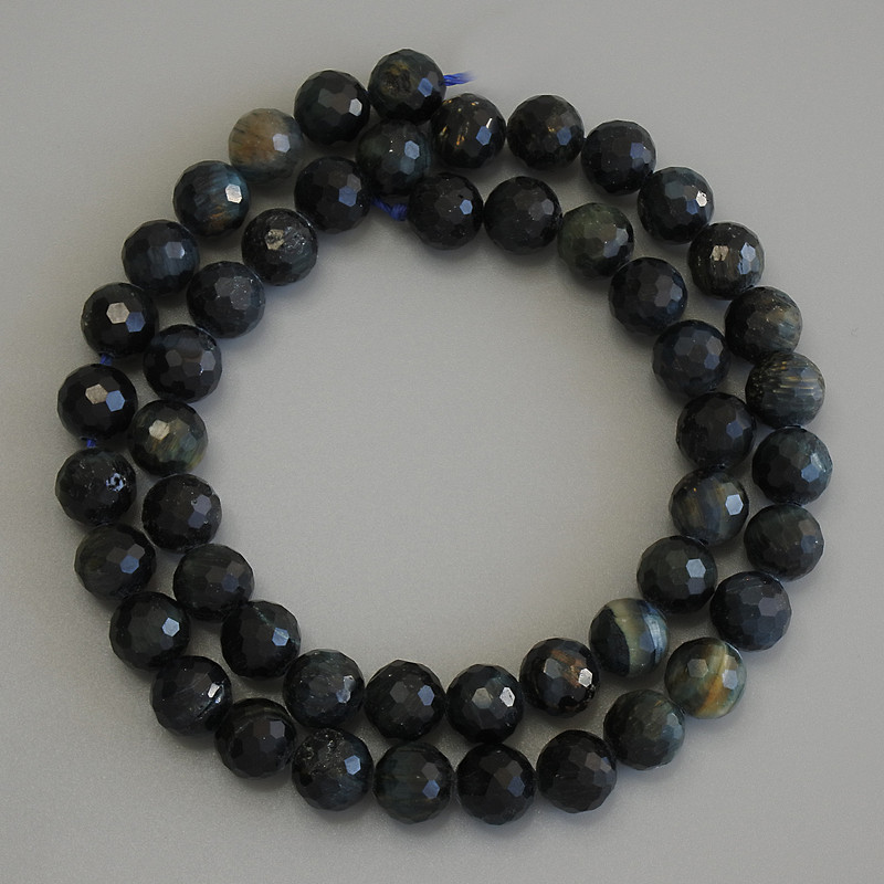 Hawk's Eye Beads, Faceted Round Beads, 8 mm Diameter, 38 cm Length ±