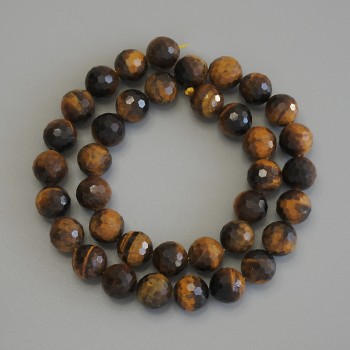 Tiger's Eye Beads, Faceted Round Bead, Diameter 10 cm ±, Length 37 cm ± on Thread