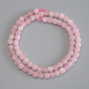 Pink Quartz Beads, Faceted Cubes, 5x5 mm, 37 cm on thread