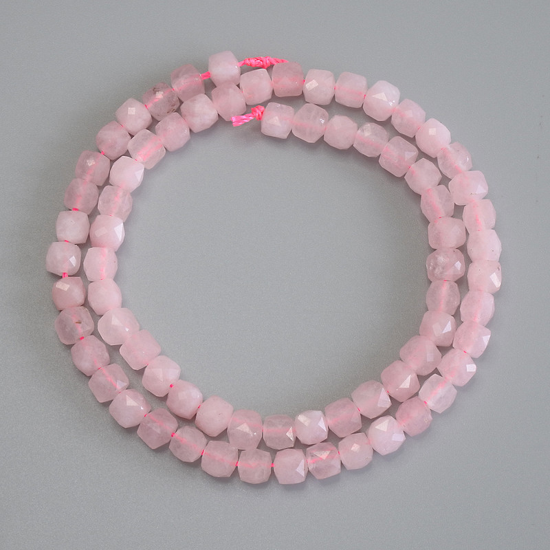 Pink Quartz Beads, Faceted Cubes, 5x5 mm, 37 cm on thread