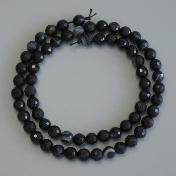 Faceted Agate Beads, Ball-Shaped, 6 mm Diameter, 37 cm Long on Thread