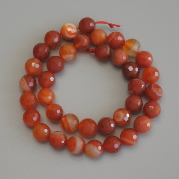 Faceted Agate Beads, Ball-Shaped, 10 mm Diameter, 37 cm Long on a Thread