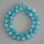 Aquamarine faceted cube beads, 8x8 mm diameter ± with 3 mm seed beads, length 37 cm ± on thread