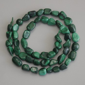 Malachite Faceted Beads, diameter 7–10×5–7 mm, length 41 cm on thread