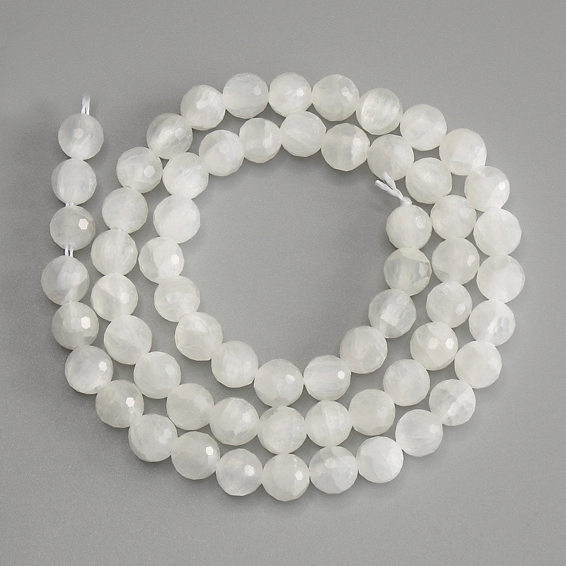 Faceted Rock Crystal Beads, 6 mm Diameter, 37 cm Length on Thread