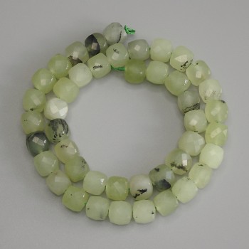 Prehnite Beads — Faceted Cubes 9x9 mm, on Thread, 37 cm Long