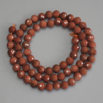 Beads of synthetic aventurine 'Golden Sand' faceted round 6 mm ± on thread, length 39 cm+