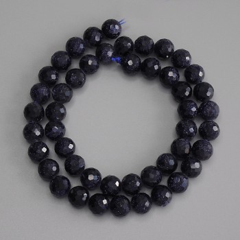 Blue sand aventurine synthetic gemstone beads, faceted 8mm bead on thread, length 37 cm ±