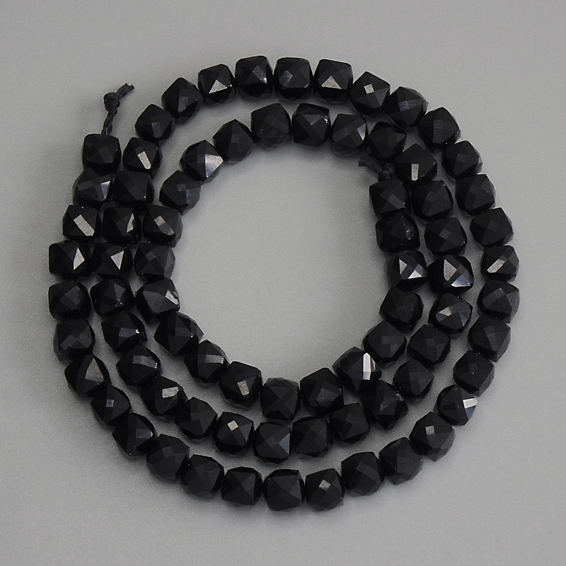 Tourmaline beads, faceted cube 5x5 mm on a string, length 37 cm+